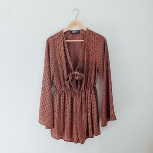 AUDREY 3+1 Romper with bell sleeves in rust